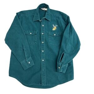 Winter Run Mens Flannel Shirt XL Green Fleece Embroidered Deer Buck Hunting USA